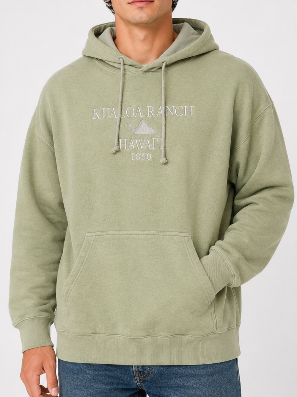 Valani Kualoa Ranch Hawaii Hoodie Men’s Large Olive Green Pullover Sweatshirt
